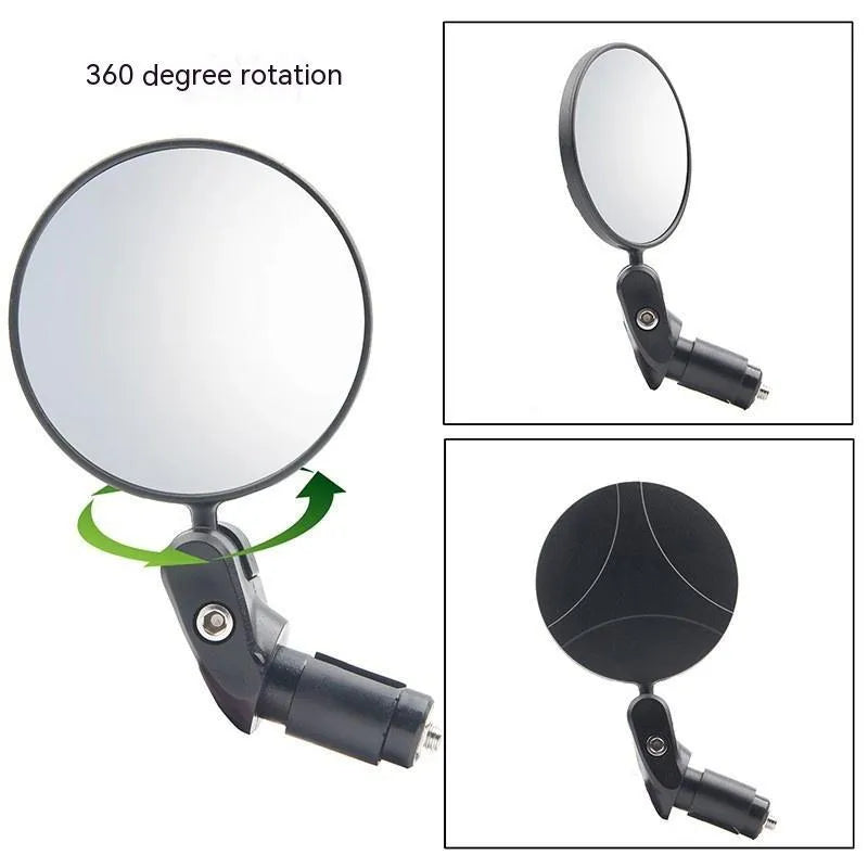 Black foldable convex rearview mirror with 7cm diameter reflector and rotating mount