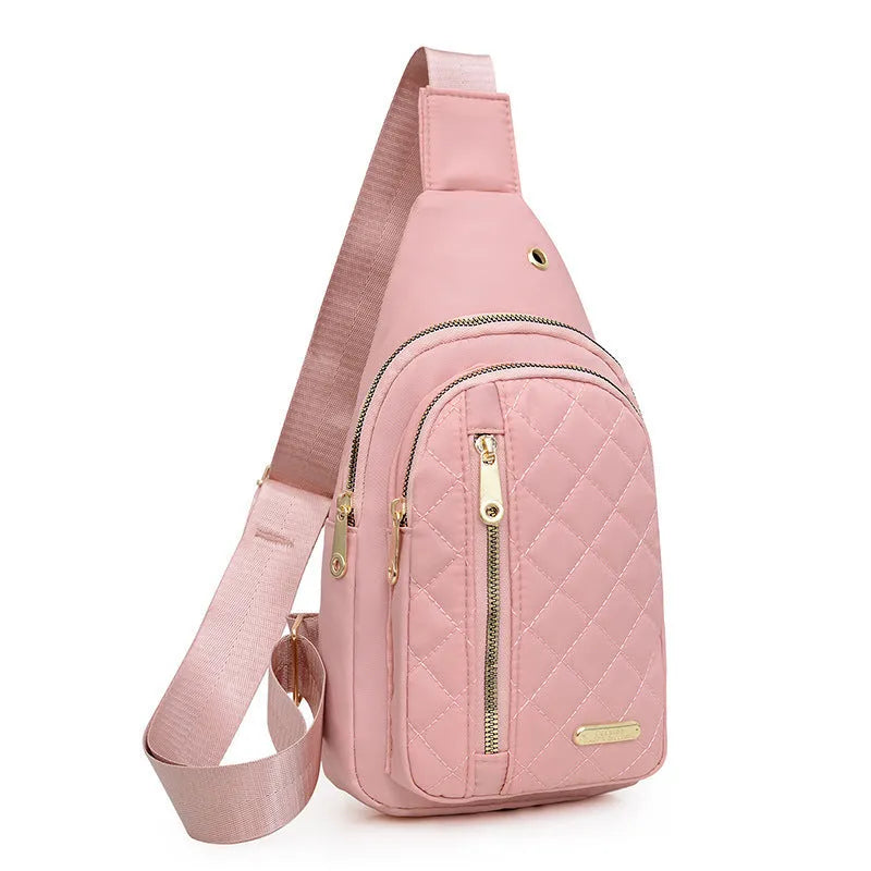 Oxford cloth crossbody sports chest bag in multiple colour options including dark blue, black, red, purple, and pink