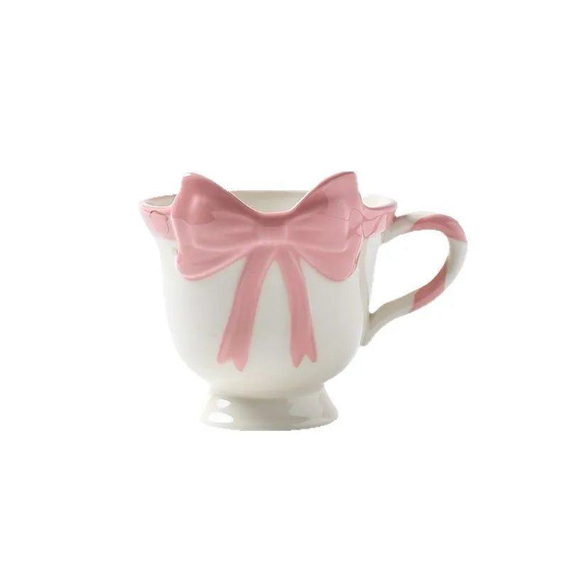 Ceramic mug with girl heart bow design in white powder or black pink colour, 301-400ml capacity