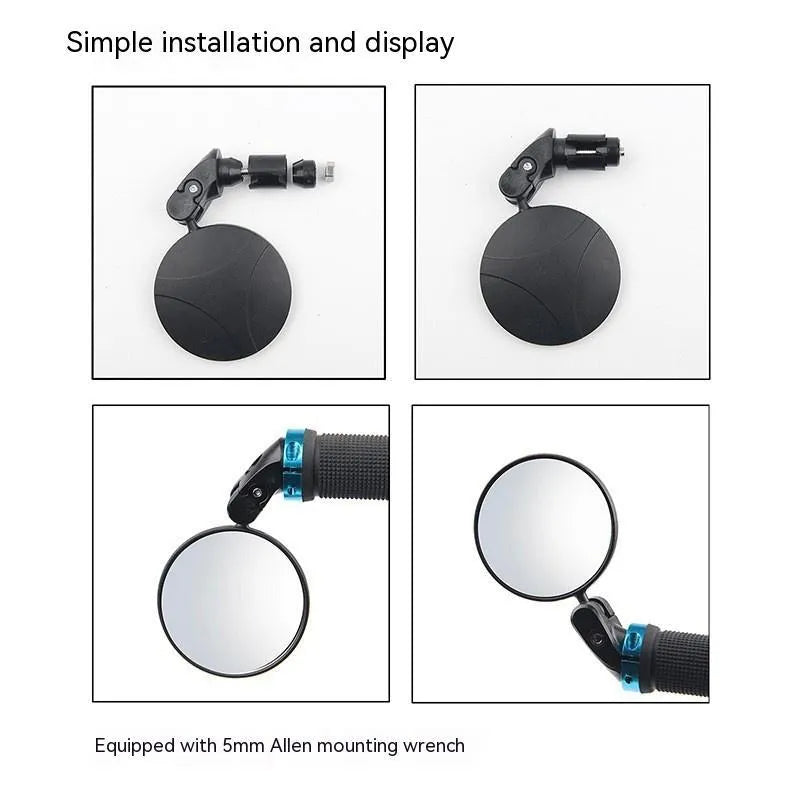 Black foldable convex rearview mirror with 7cm diameter reflector and rotating mount