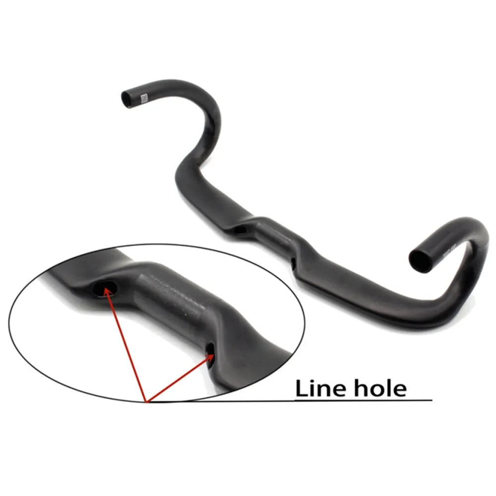 Wei Bike matt black carbon fibre road bicycle handlebar showing bent drop shape