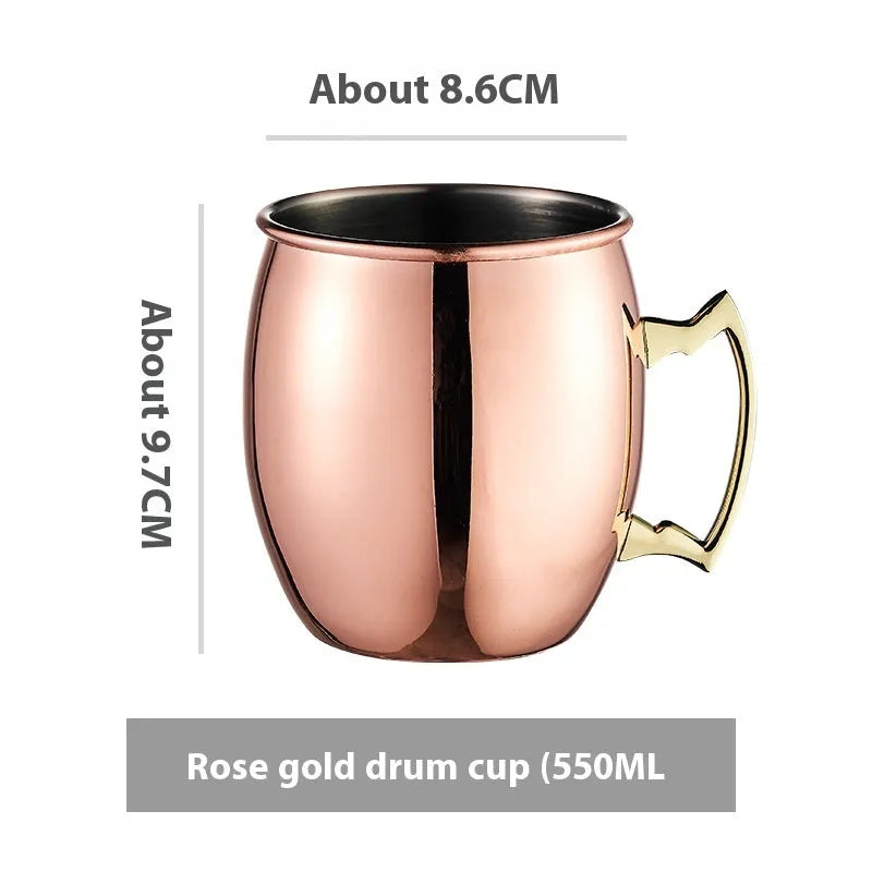 Stainless steel Moscow Mule cup with copper interior in silver, gold, rose gold or black colours