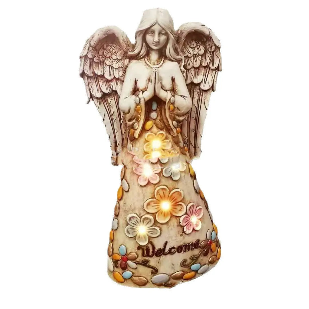 Solar angel resin lamp 25cm white LED coloured finish for garden decoration