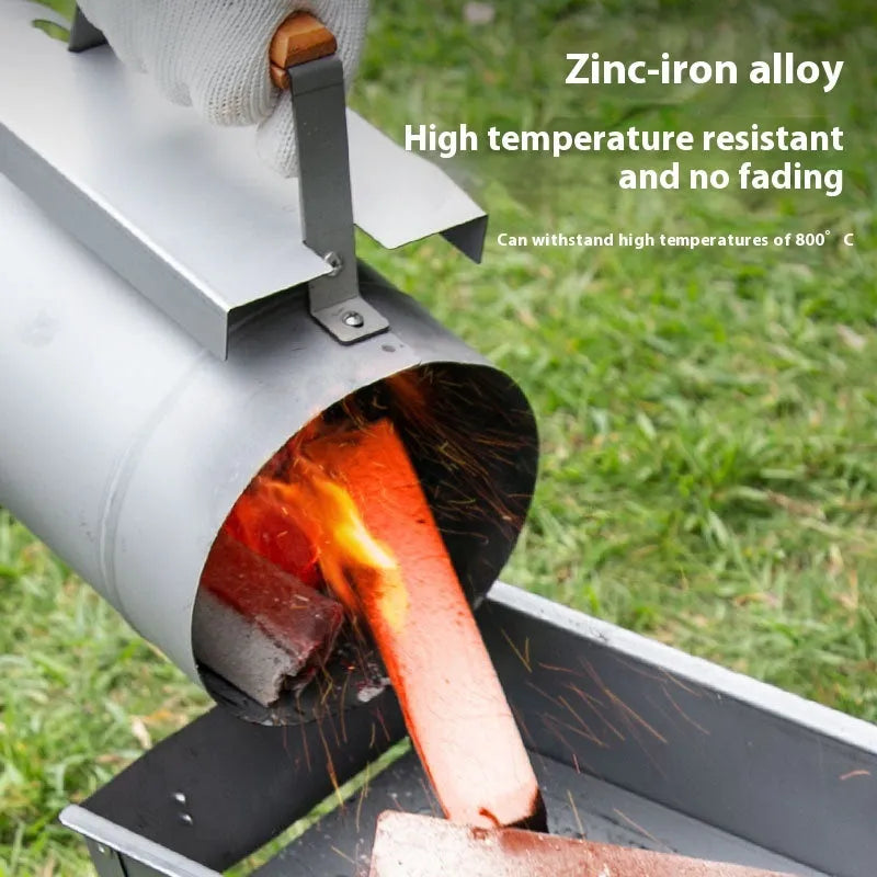 Zinc-iron alloy outdoor charcoal fire igniter with bucket-style design and point carbon barrel