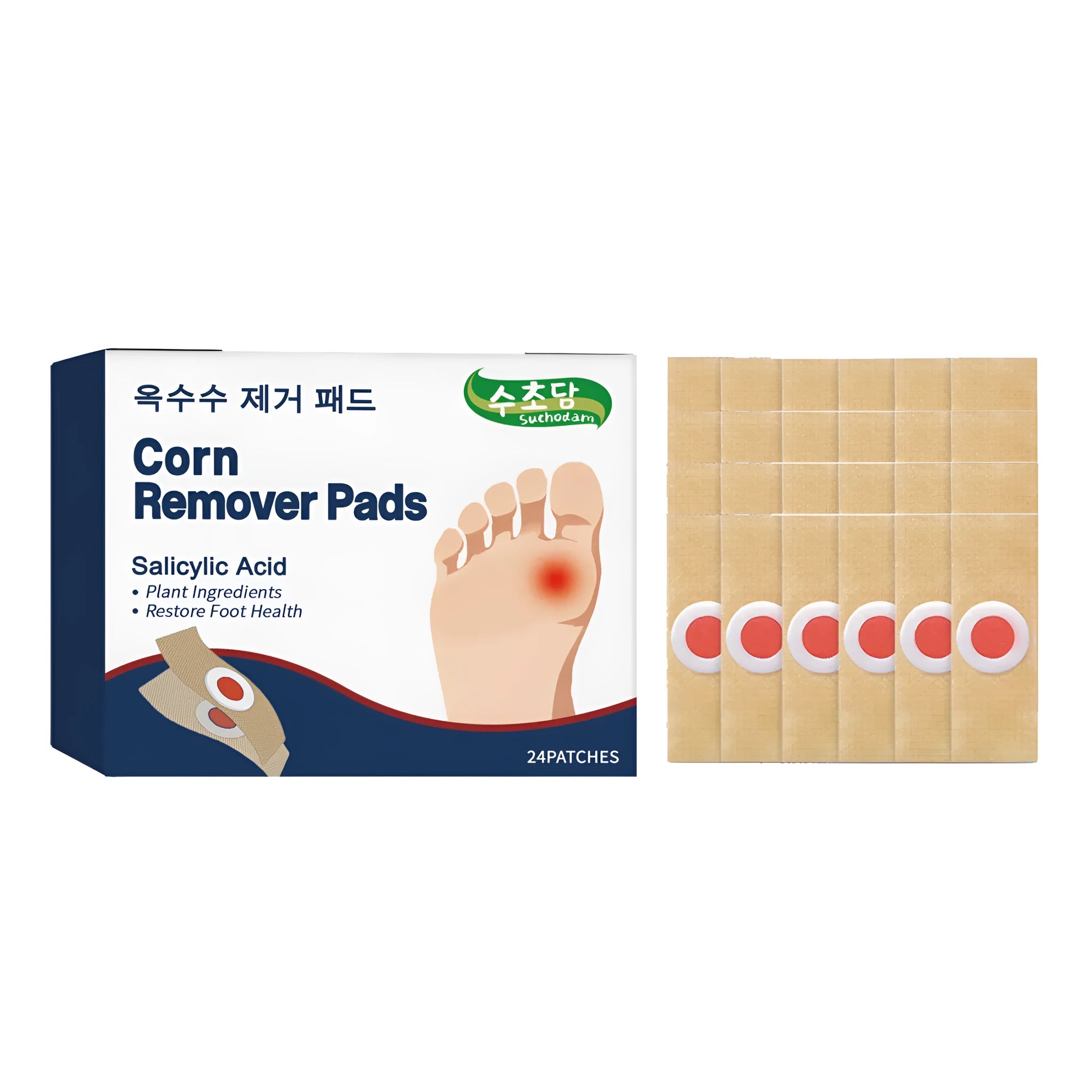 Pack of 24 foot smooth patches with active ingredients salicylic acid and botanical extracts for callus removal