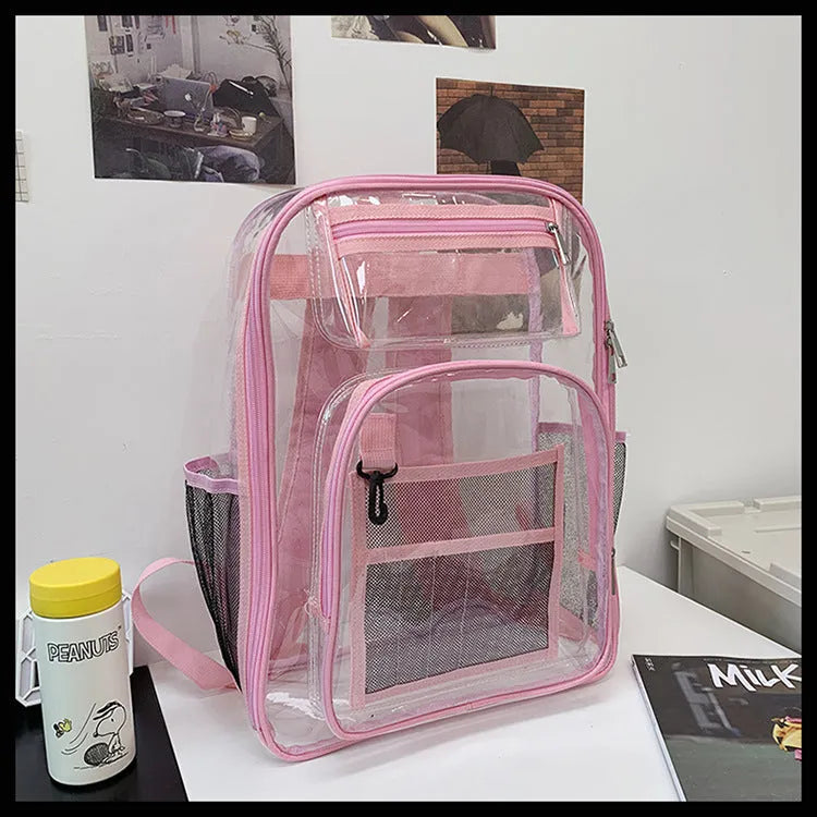 Transparent PVC waterproof backpack with voile inner bag in colour options