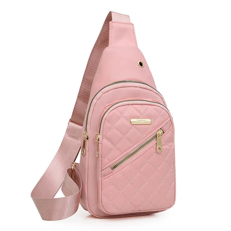 Oxford cloth crossbody sports chest bag in multiple colour options including dark blue, black, red, purple, and pink