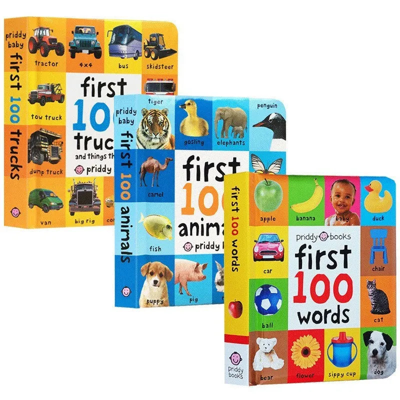English original first words cardboard book with animal and truck themes for toddler learning