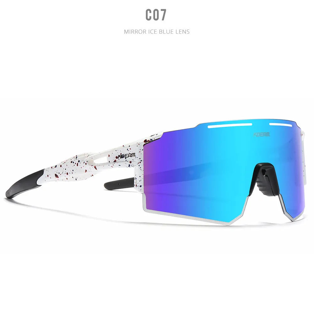 TR90 frameless polarized cycling sunglasses in a regular fit on a solid background.