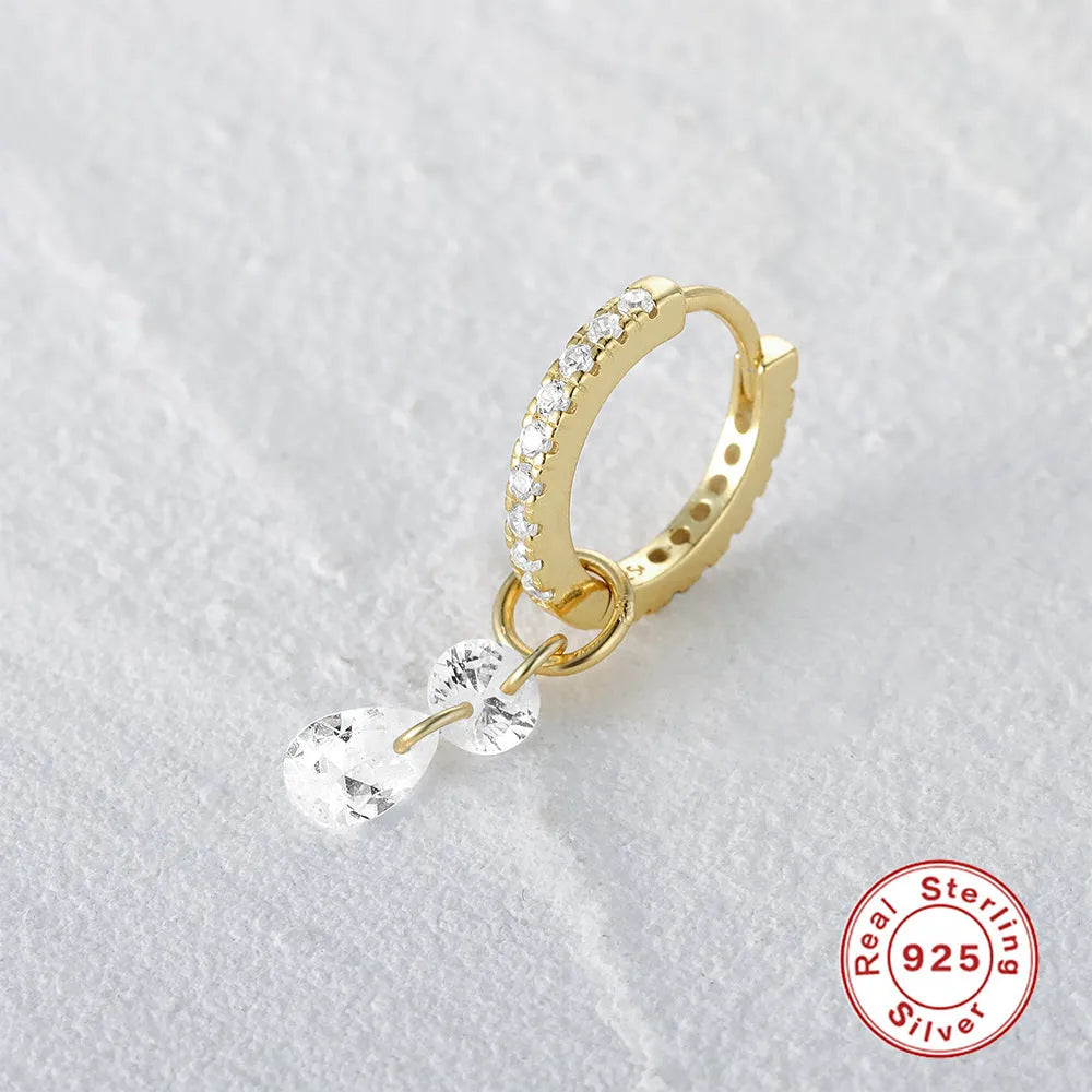 S925 sterling silver diamond ear ring plus pendant set with double ring geometry design in gold finish