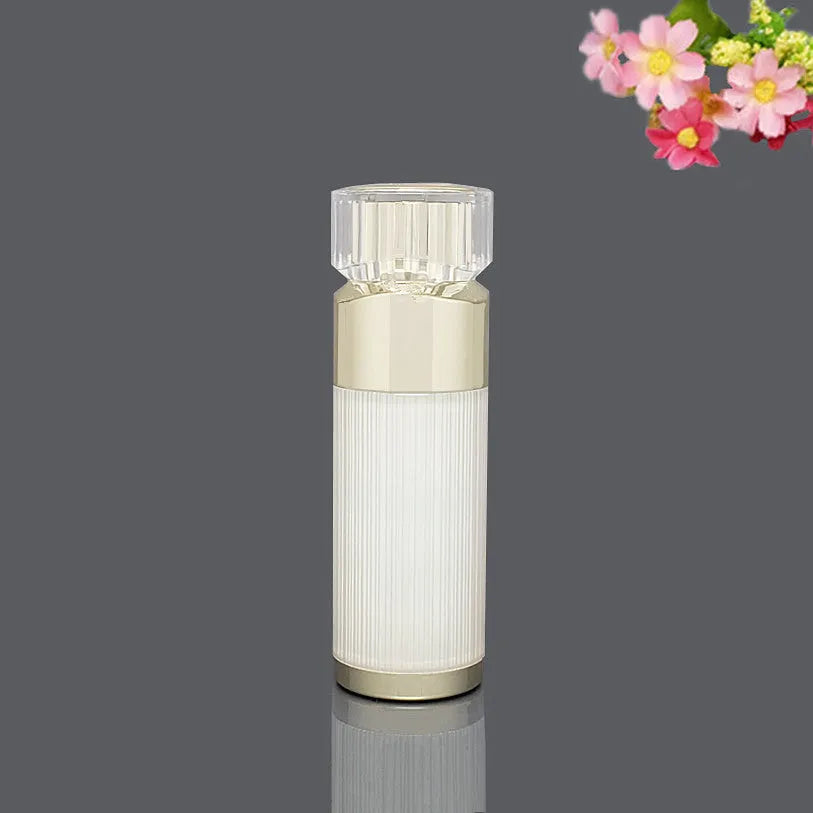 Acrylic cosmetics sub-bottling box with champagne gold and brushed white empty bottles in various sizes