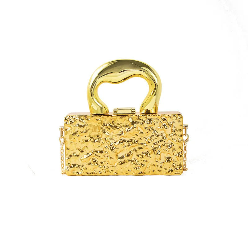 Mini acrylic crossbody bag with gold chain, horizontal square shape, retro style, Golden Ripples colour