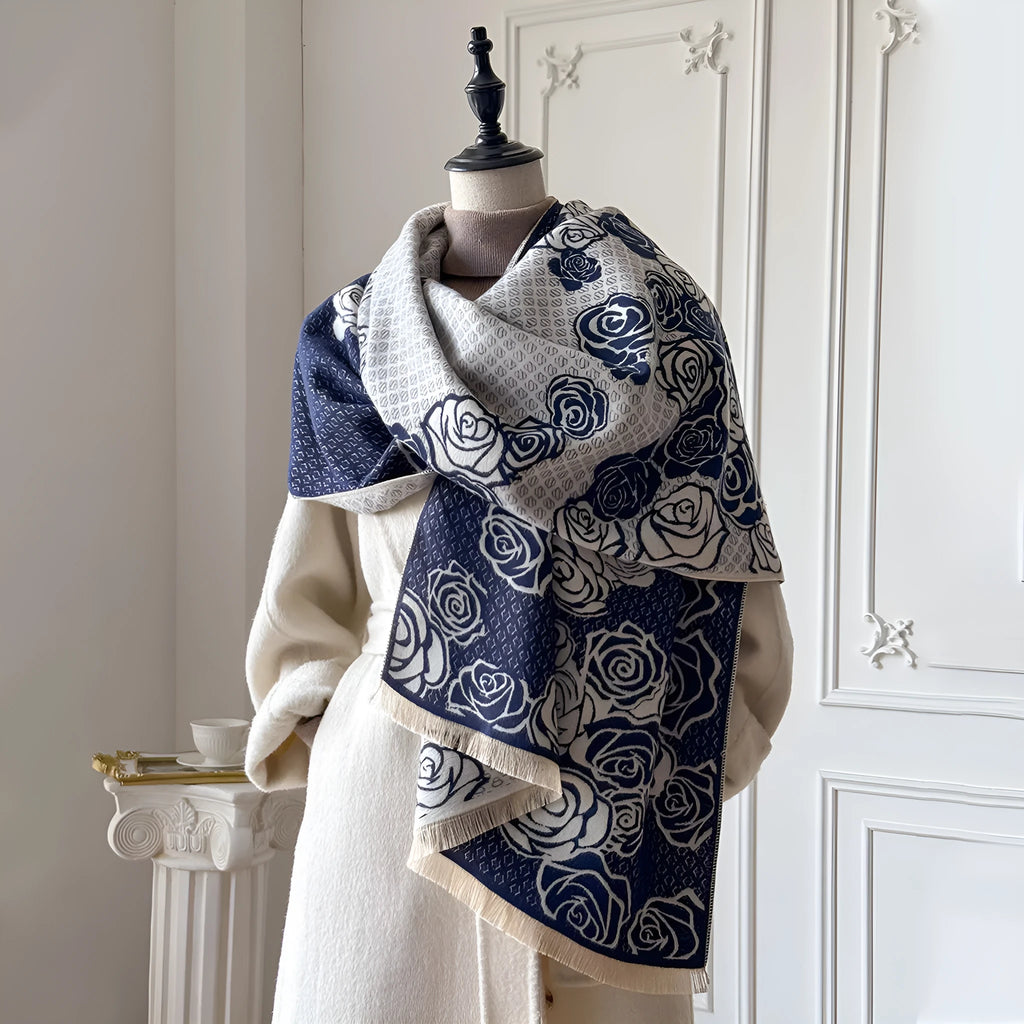185cm imitation cashmere winter scarf with tassels in black, blue, gray, or khaki colours