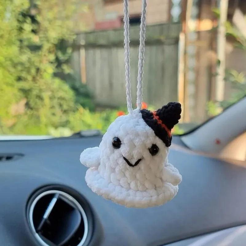 Hand-woven polyester car hanging ornament in cartoon character design