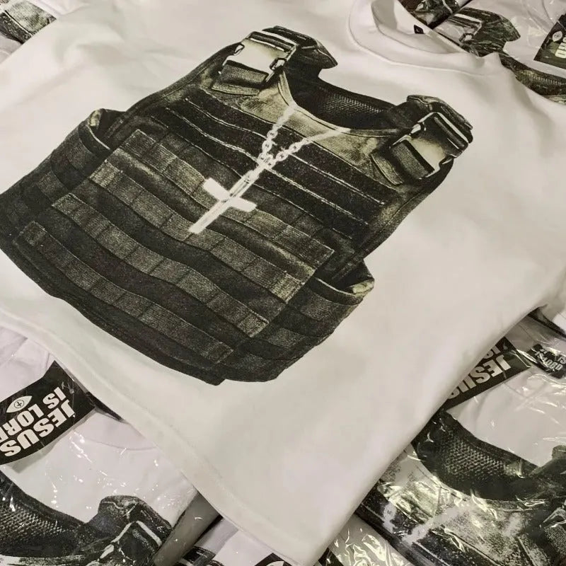 Men's cotton short sleeve T-shirt with retro street style print in contrast colours