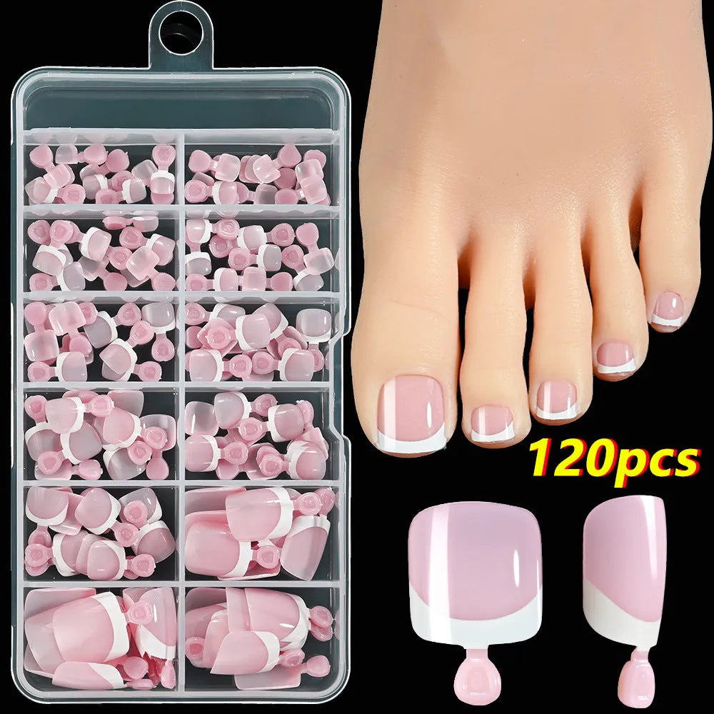 120 French white edge full square toe nail pieces in nude colours for short nail application