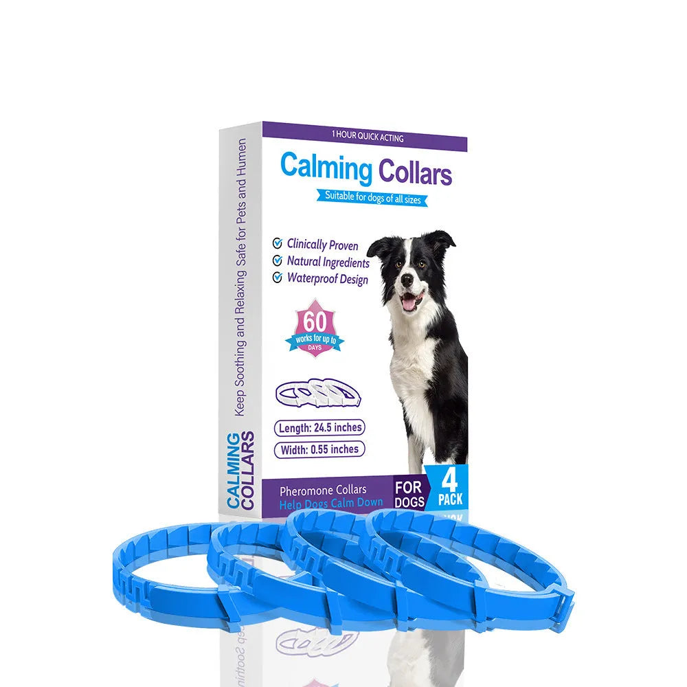 Set of four TPR dog anxiety relief collars in monochrome colors with 62cm length