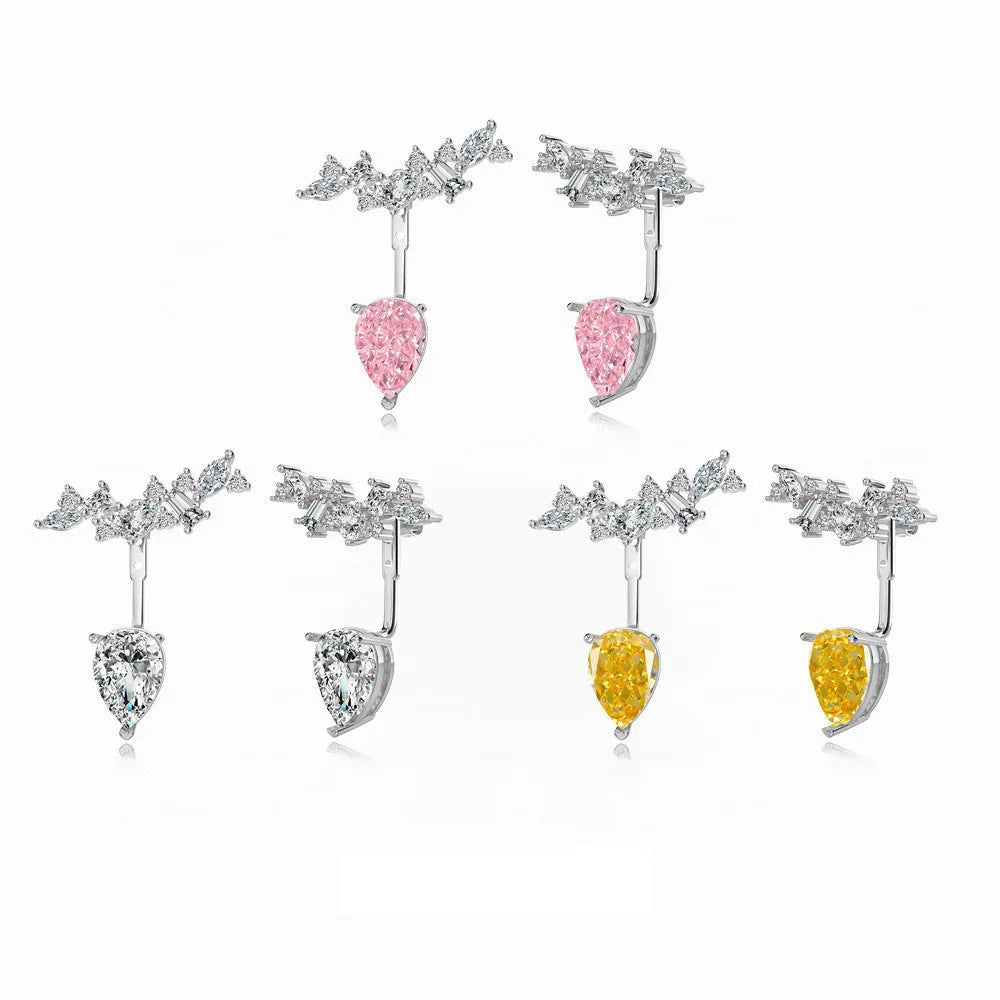 925 sterling silver pear-shaped ice flower cut dual-wear drop earrings in platinum white diamond colour