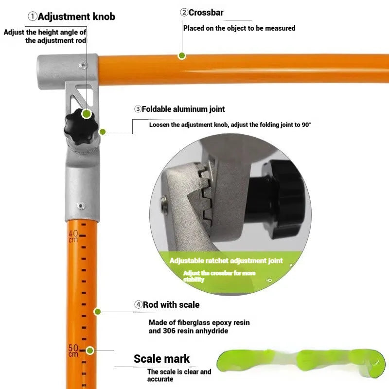 Telescopic truck height measuring rod with clear scale markings showing two diameter options