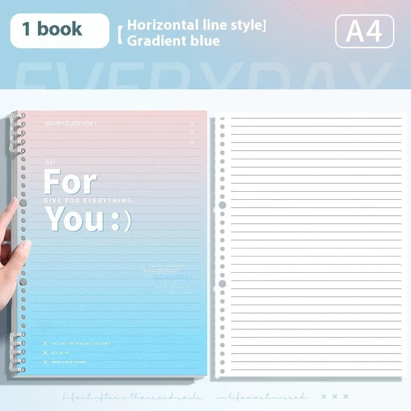 Gradient coloured removable coil notepad with PP cover in green, blue, pink, or purple.