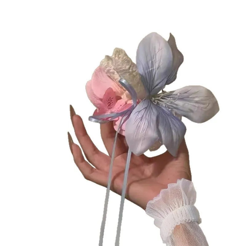 Ruhua In The Wild blue pink flower strap cloth barrettes for women hair accessories spring summer
