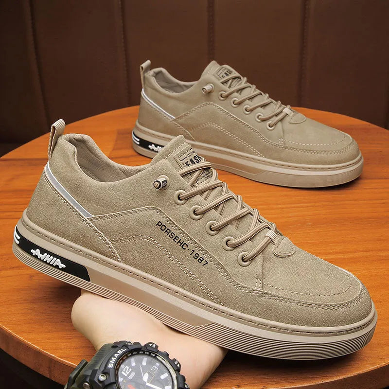 Men's waterproof casual work shoes with non-slip rubber sole in black, grey, or khaki colours