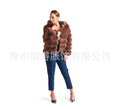 Women's artificial fur hooded coat in street fashion style with 65cm medium length