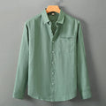 Chinese style linen cardigan shirt with long sleeves in solid colour