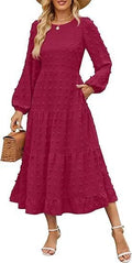 Women's long sleeve dress with high waist and ruffled sleeves in autumn colours