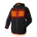 Black men's USB winter waterproof thermal coat with straight hem and zippered pockets