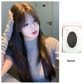 Cold brown layered long straight synthetic wig with lace front on display stand