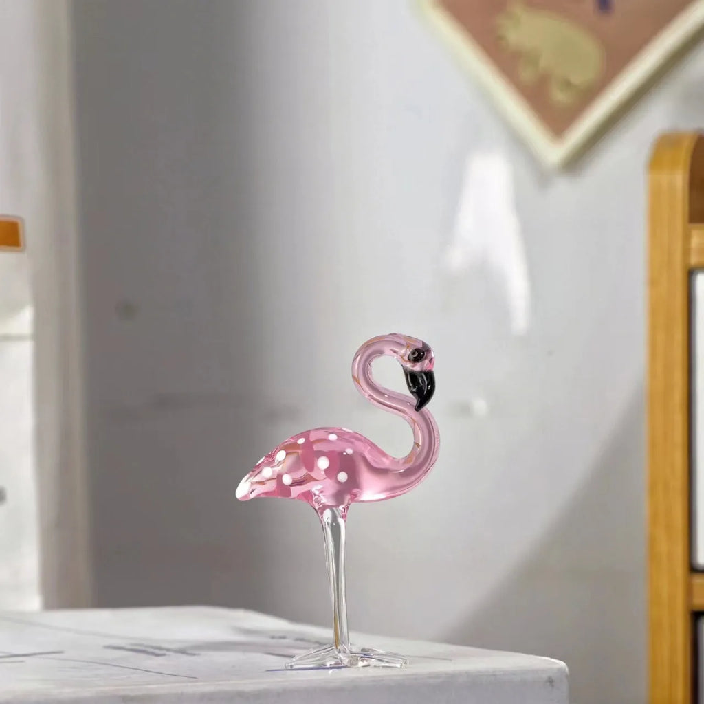 Pink crystal flamingo decorative ornament for home table display with modern simple style