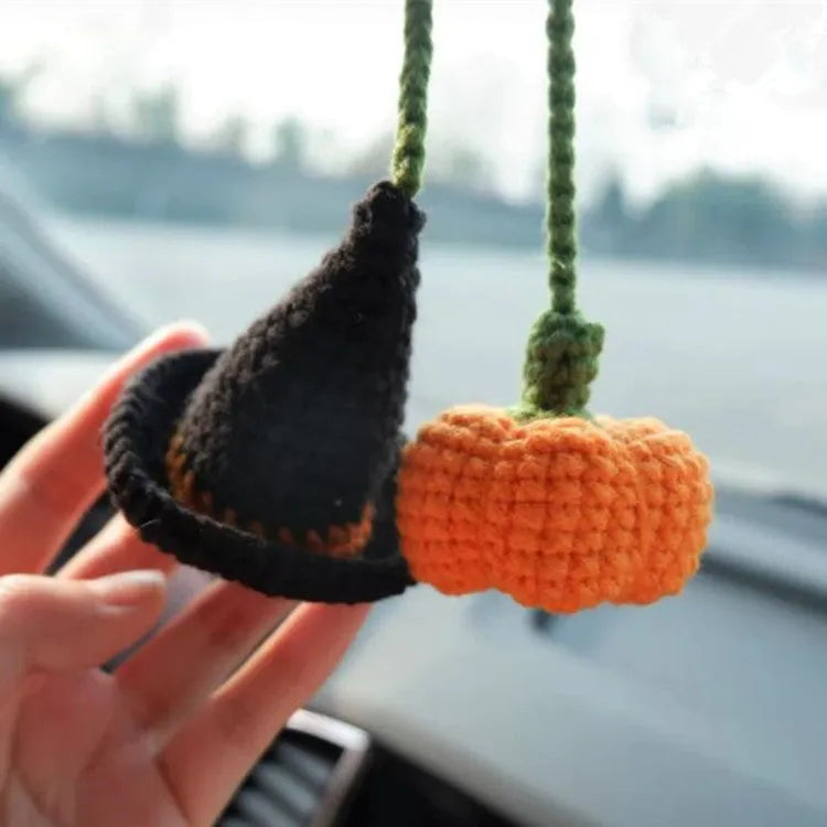 Hand-woven polyester car hanging ornament in cartoon character design