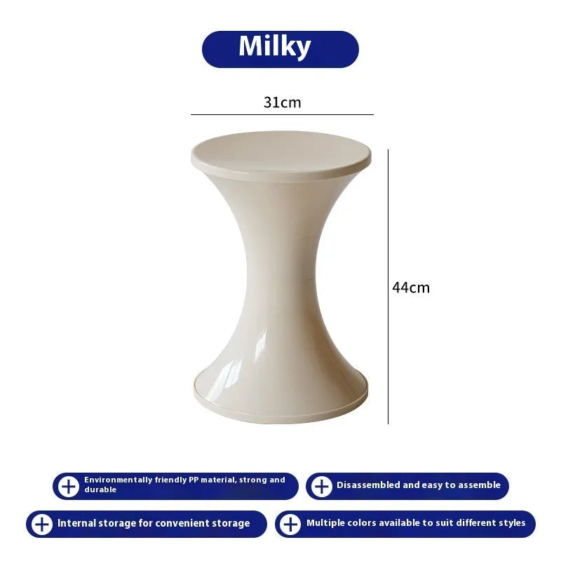 Plastic hourglass style shoe changing stool in available colours