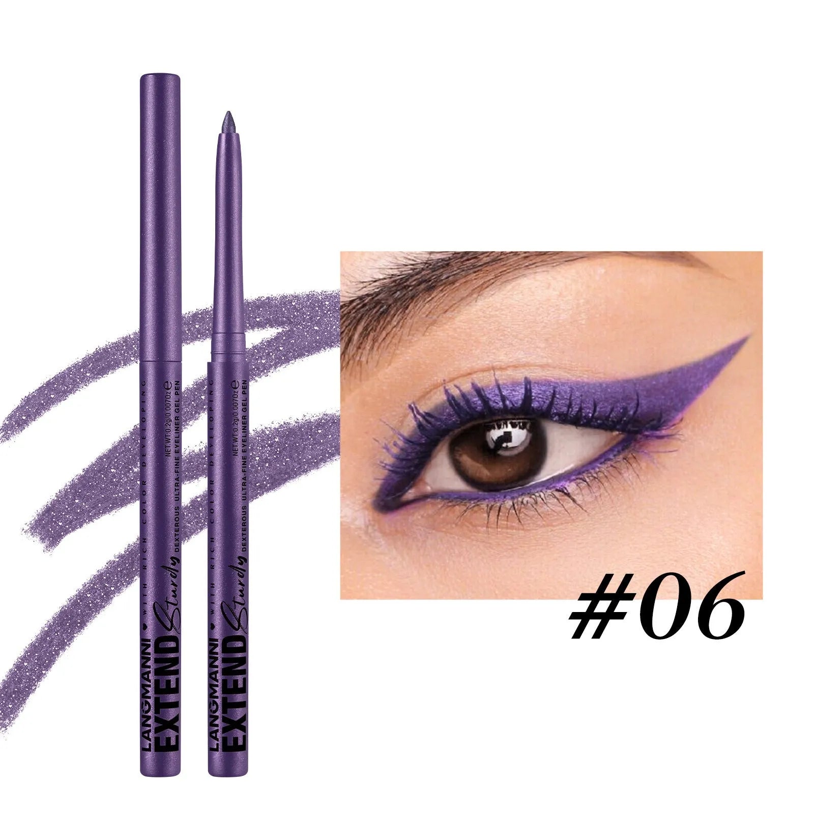 Set of 12 colourful gel glitter eyeliner pencils showing matte, glitter, metallic, and pearl effects