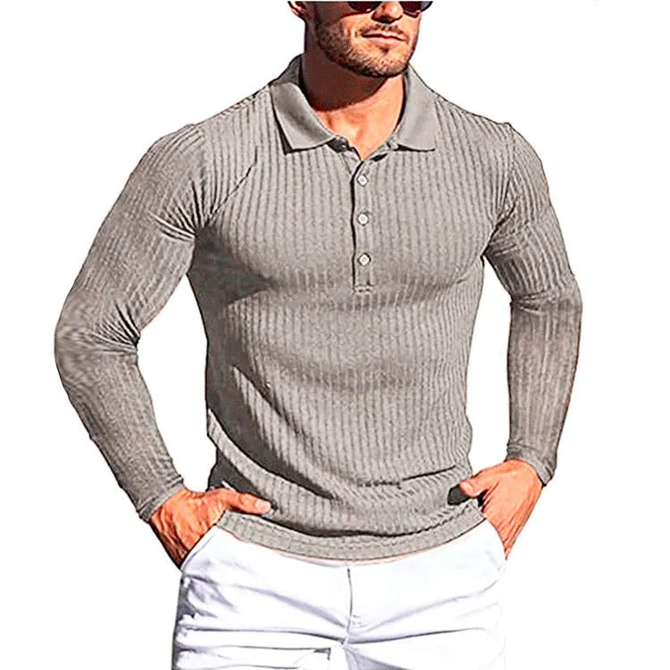 High elastic slim knit bottoming shirt in striped pattern with short sleeves and loose fit