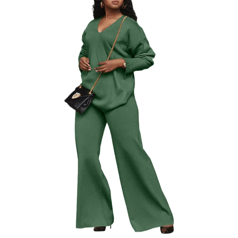 Women's brown thickened suede two-piece suit with split sleeve jacket and trousers in Japanese-Korean style.