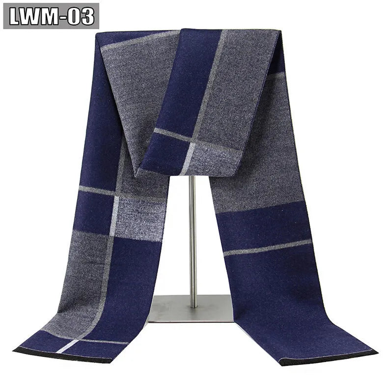 Men's plaid imitation cashmere scarf with tassels, over 175cm long, in a business style