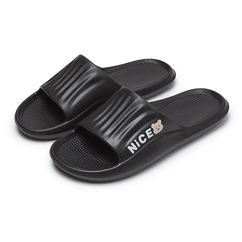 Cartoon pattern EVA flip flop slippers available in six colours for adult bathroom use