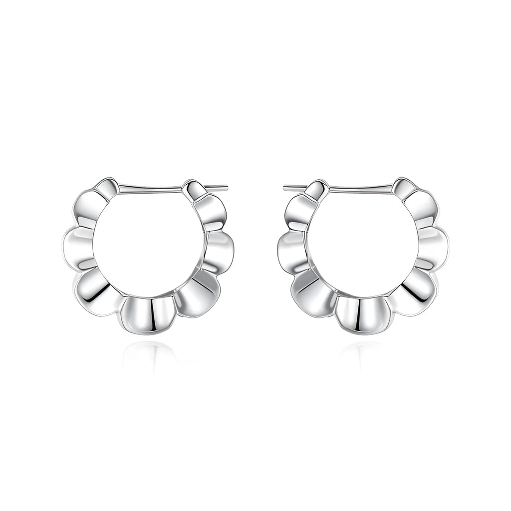 Silver geometric hoop earrings with round elements and retro styling