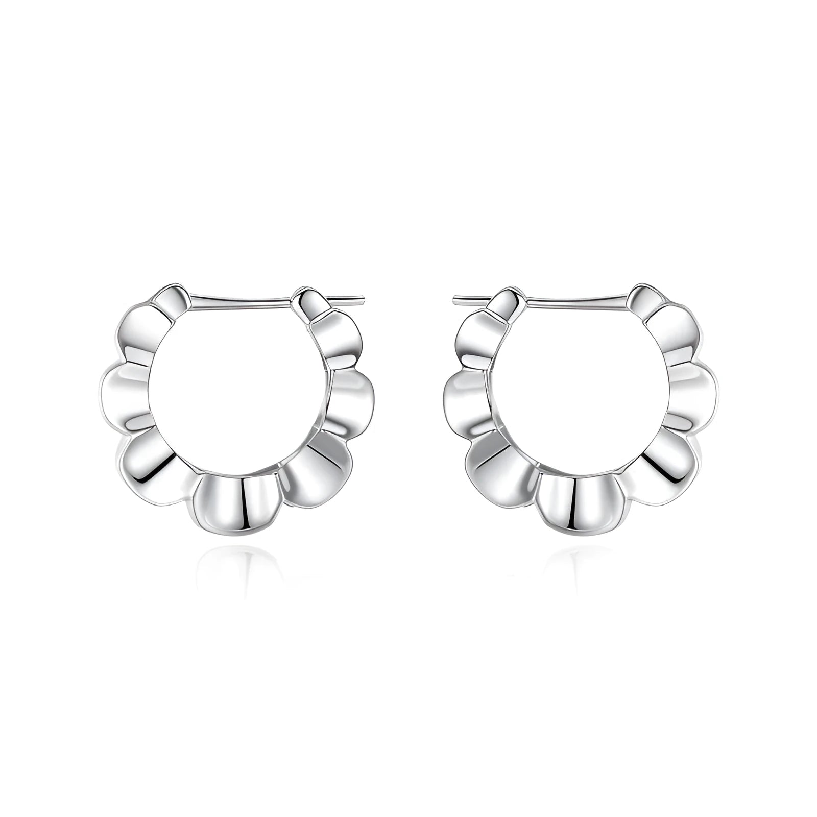 Silver geometric hoop earrings with round elements and retro styling