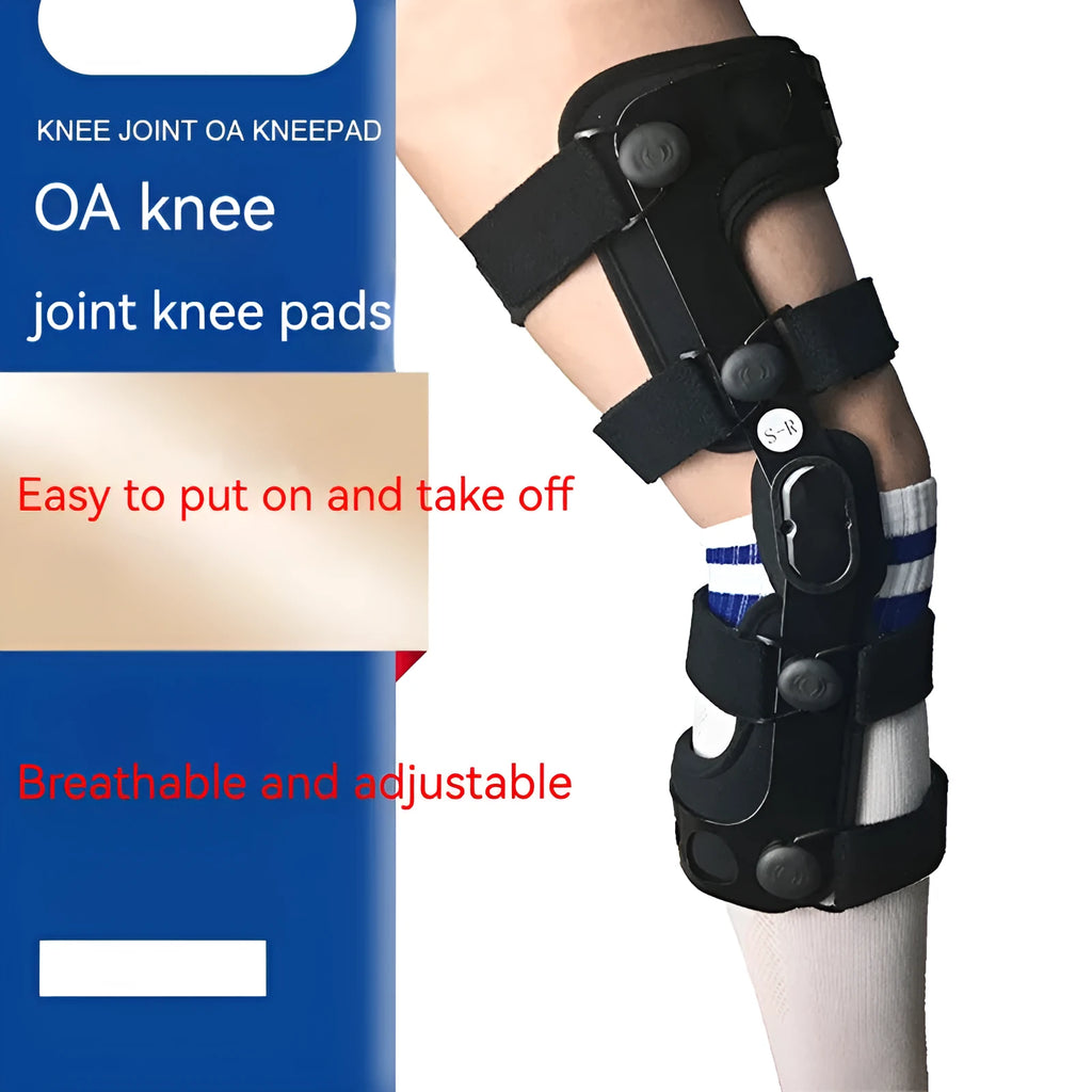 Black anterior ligament knee pad with iron-plastic skeleton construction shown in multiple sizes