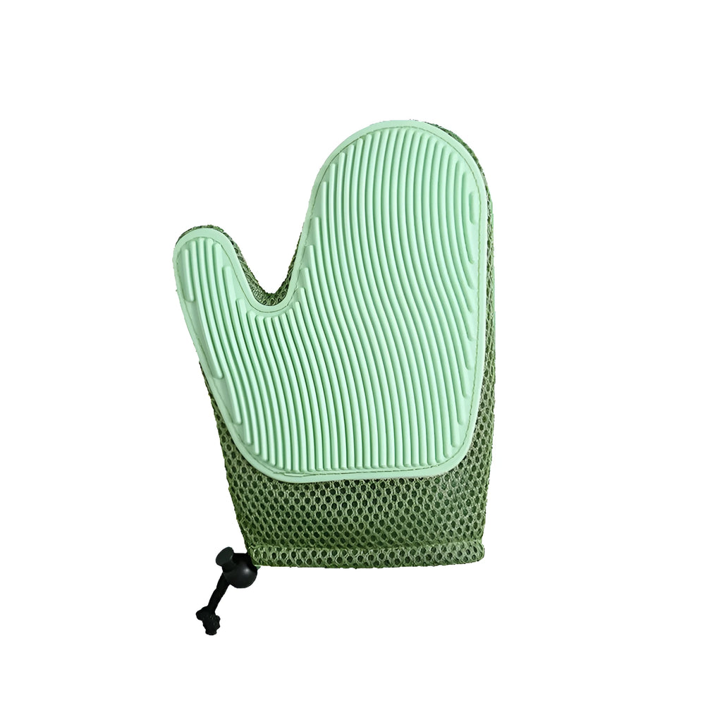 Pet hair removal grooming mitt for cats and dogs showing mesh texture and TPR construction