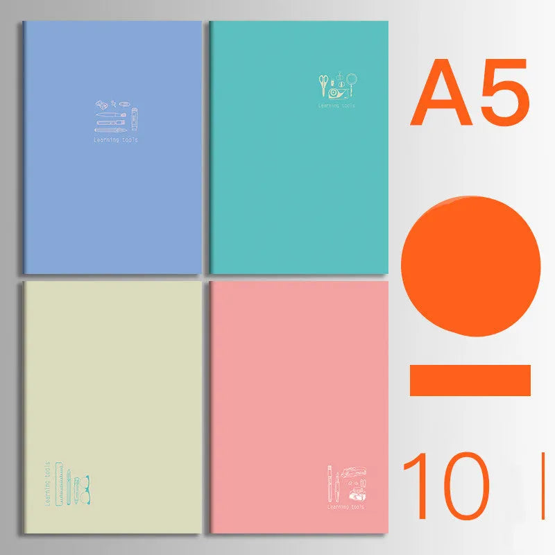 Bundle of ten soft-cover kraft paper notebooks with thread binding in various animal and nature designs.