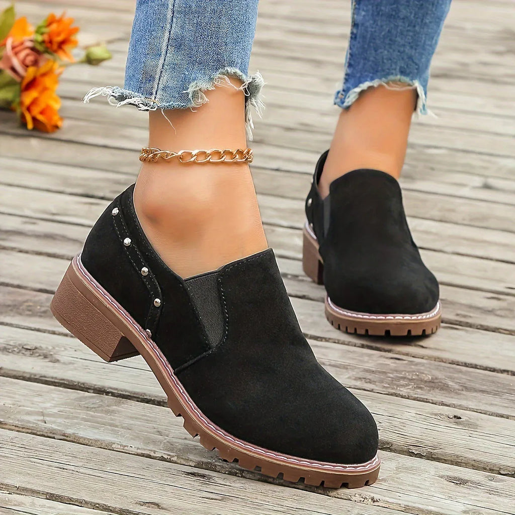 Light brown plus size suede ankle boots with elastic band and low rubber sole