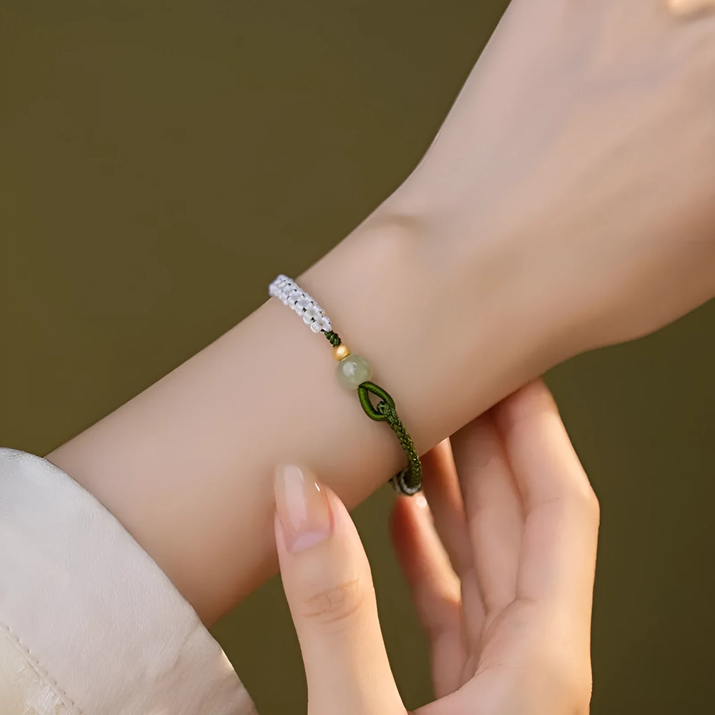 Hetian jade and sterling silver Chinese national fashion bracelet with electroplated cord