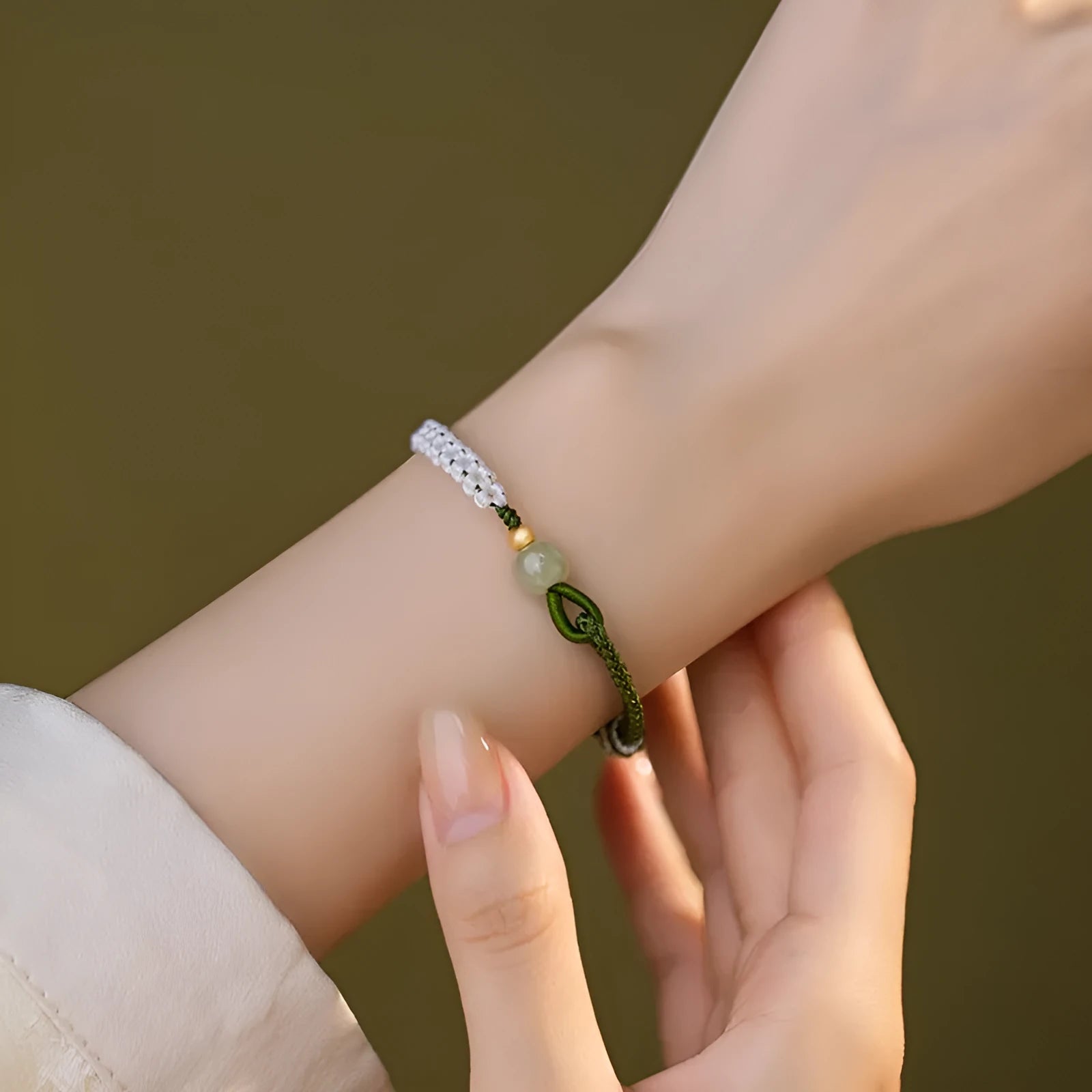 Hetian jade and sterling silver Chinese national fashion bracelet with electroplated cord