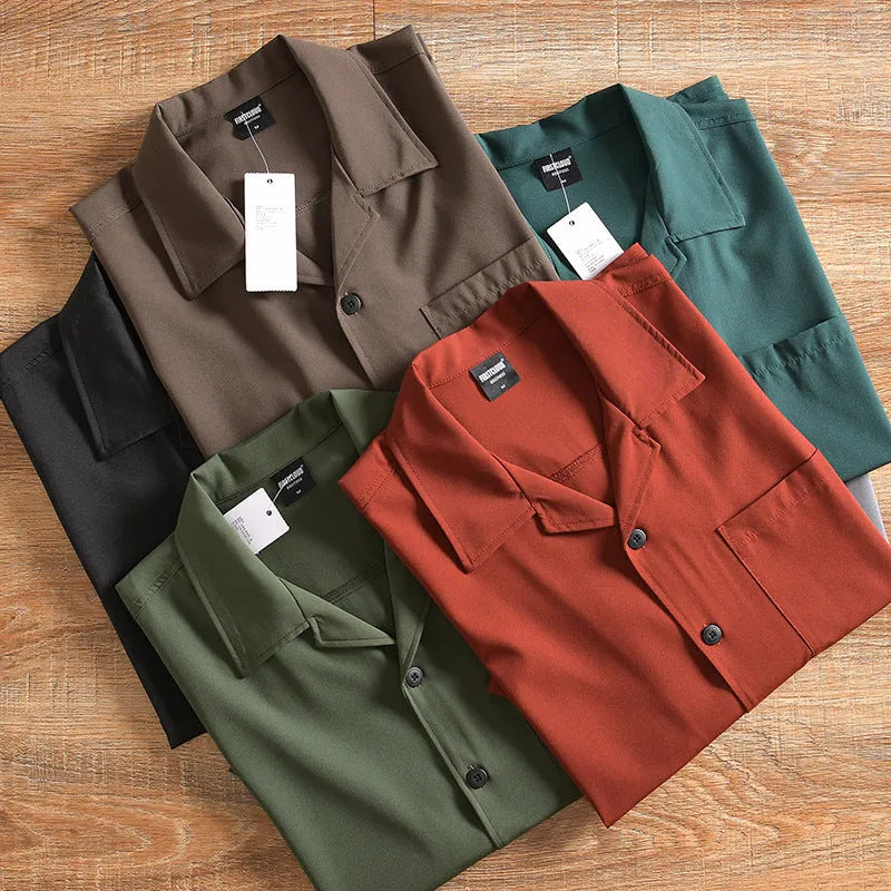 Men's loose short sleeve summer shirt in pure cotton polyester blend with Japanese fresh style