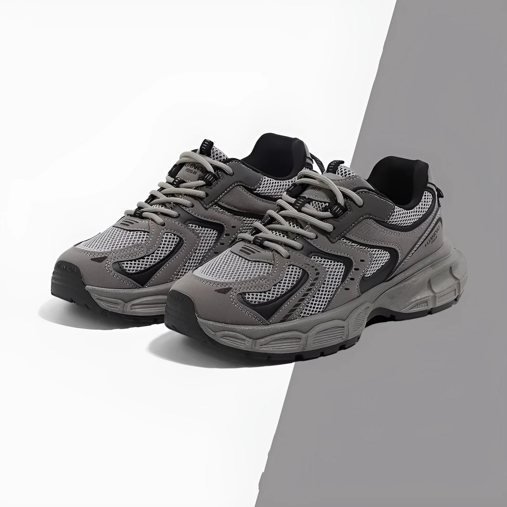 Casual dad shoe sneaker with PU mesh upper in grey, front lace-up closure and EVA sole