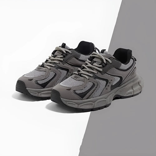 Casual dad shoe sneaker with PU mesh upper in grey, front lace-up closure and EVA sole